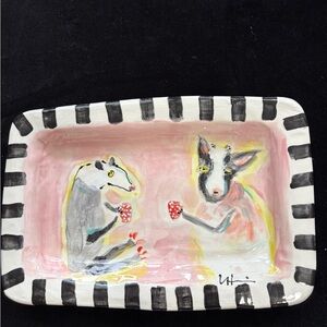 Odd Tea Party “HandmadeCeramic Rectangular Platter HandPainted 12”x8” Original